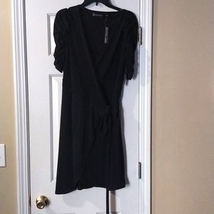 Little black dress-Wrap dress ruched shoulders